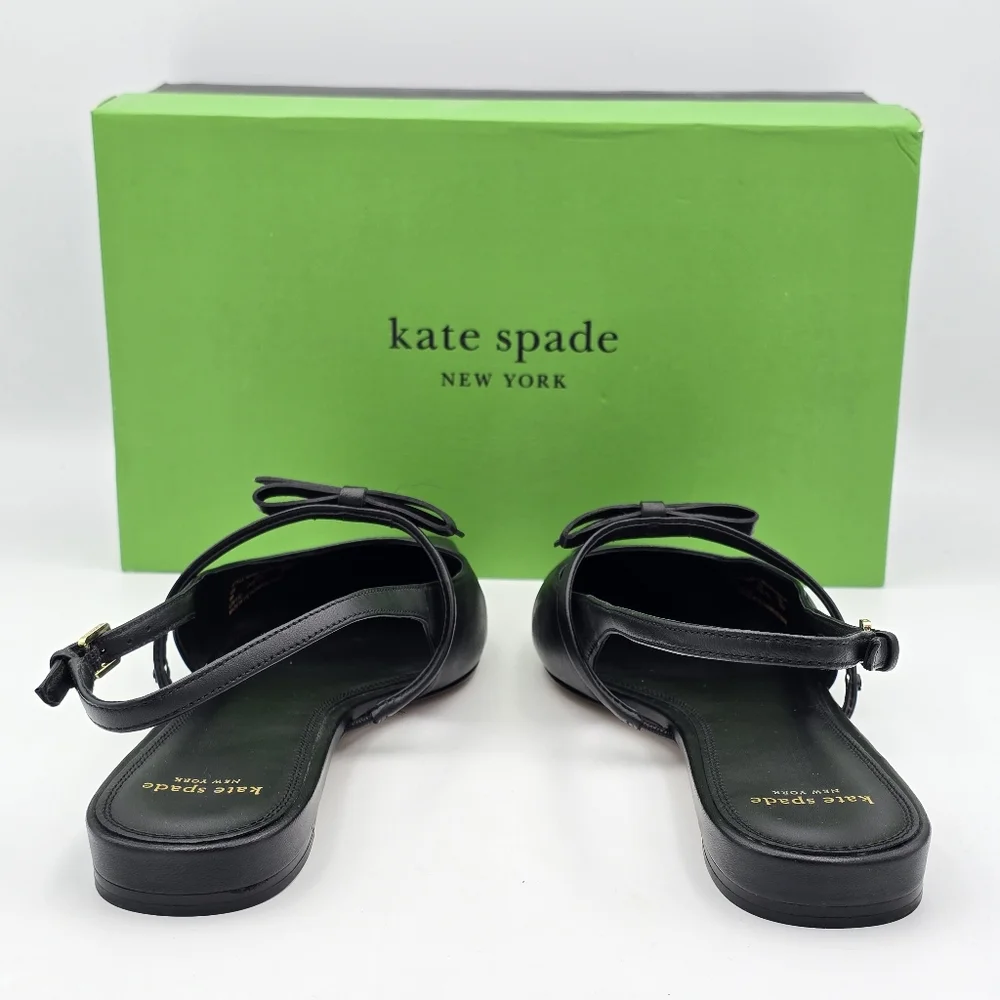 kate spade Black Pointed Slingback Flats with Bow